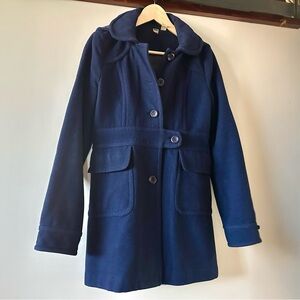 BP. Navy Wool Blend Hooded Coat Size Medium | Removable Hood | Classic